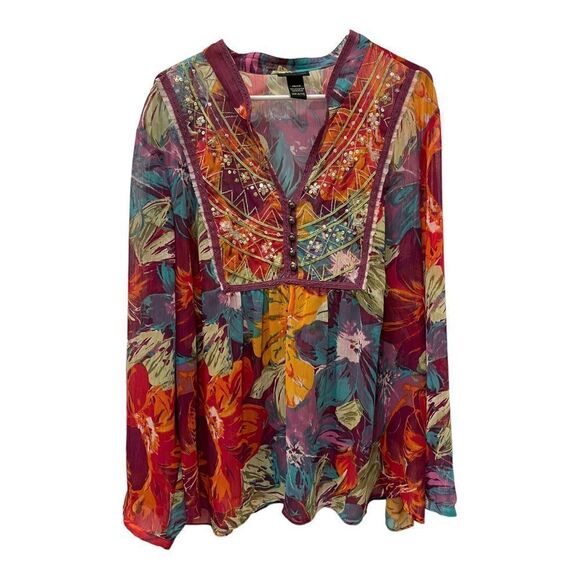 Lane Bryant Semi Sheer Floral Sequins Long Sleeve Top.Size 26/28 - Picture 5 of 14